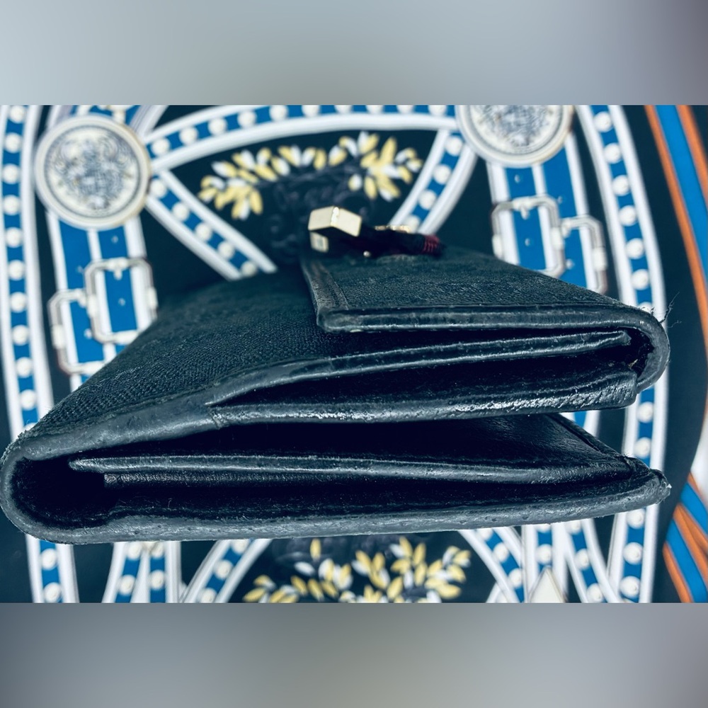 Gucci Black GG Canvas and Leather Princy Flap Continental Wallet Sherry Line bow - Picture 7 of 8